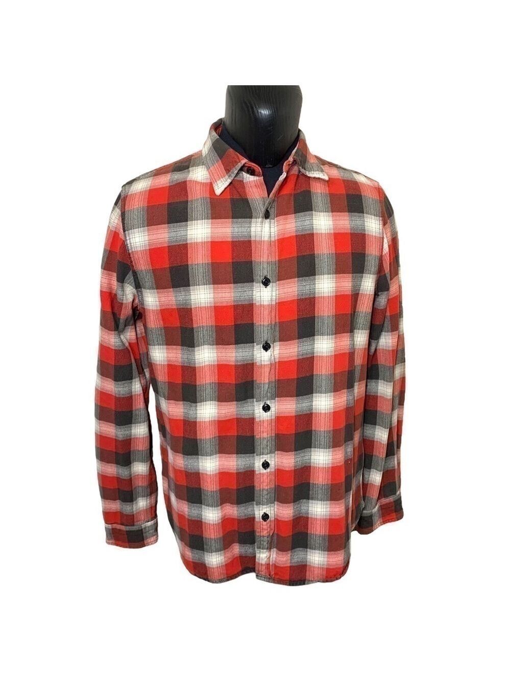 𝅺denim & Supply Ralph Lauren Vintage Black Red Checks Cotton Casual Down Shirt L